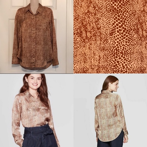 a new day toffee & cream snake print silky blouse - Picture 2 of 5